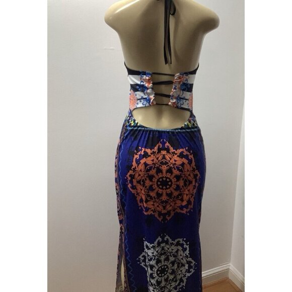 Halter Tie Size Medium Printed Maxi Dress Preloved - Picture 9 of 10